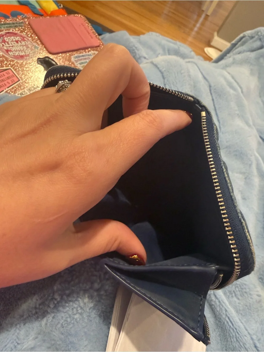 Coach Quilted Denim Clutch in Indigo with Silver Logo